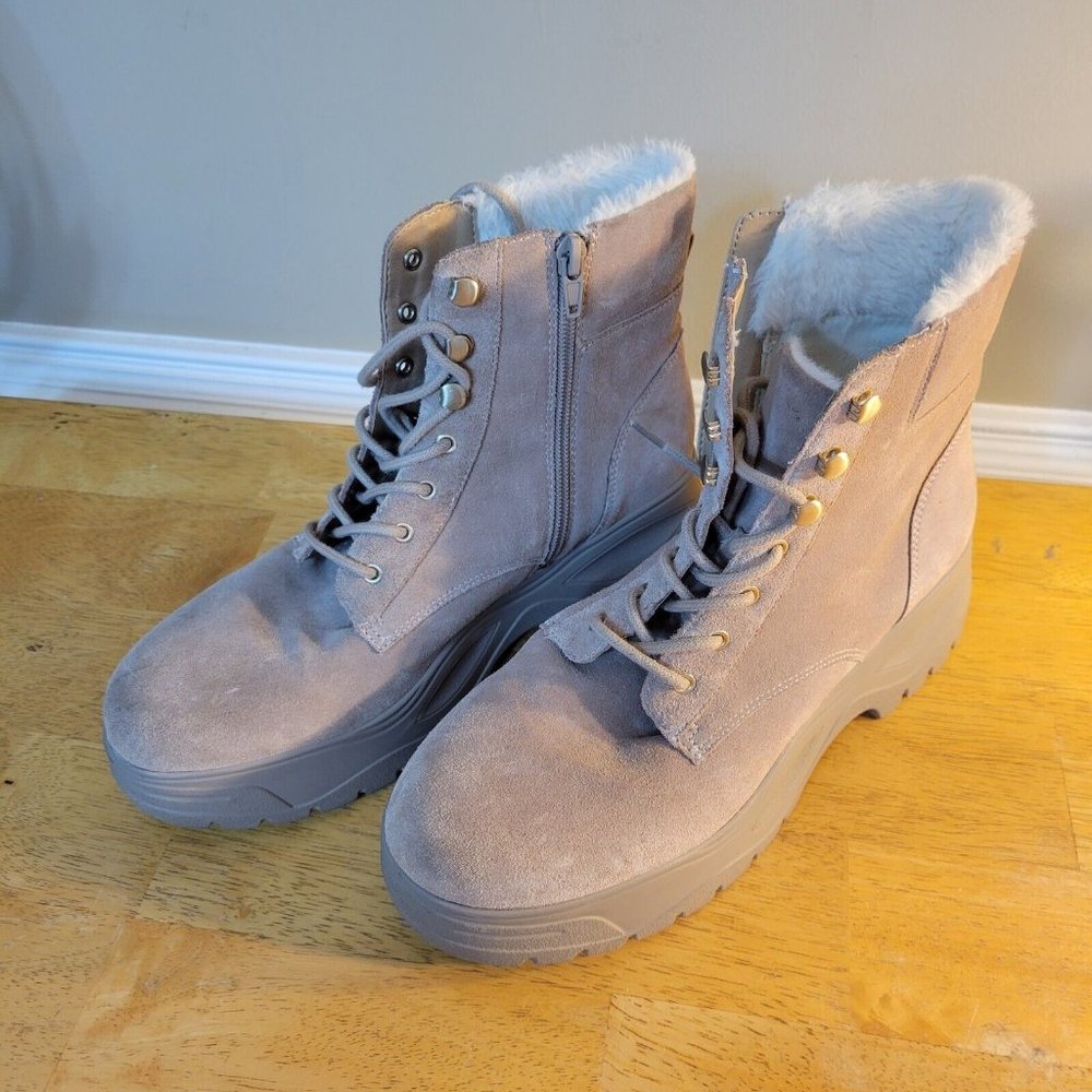 Steve Madden Maximo Faux Fur Lined BEIGE Suede Platform‎ Chunky Boot Size 7.5